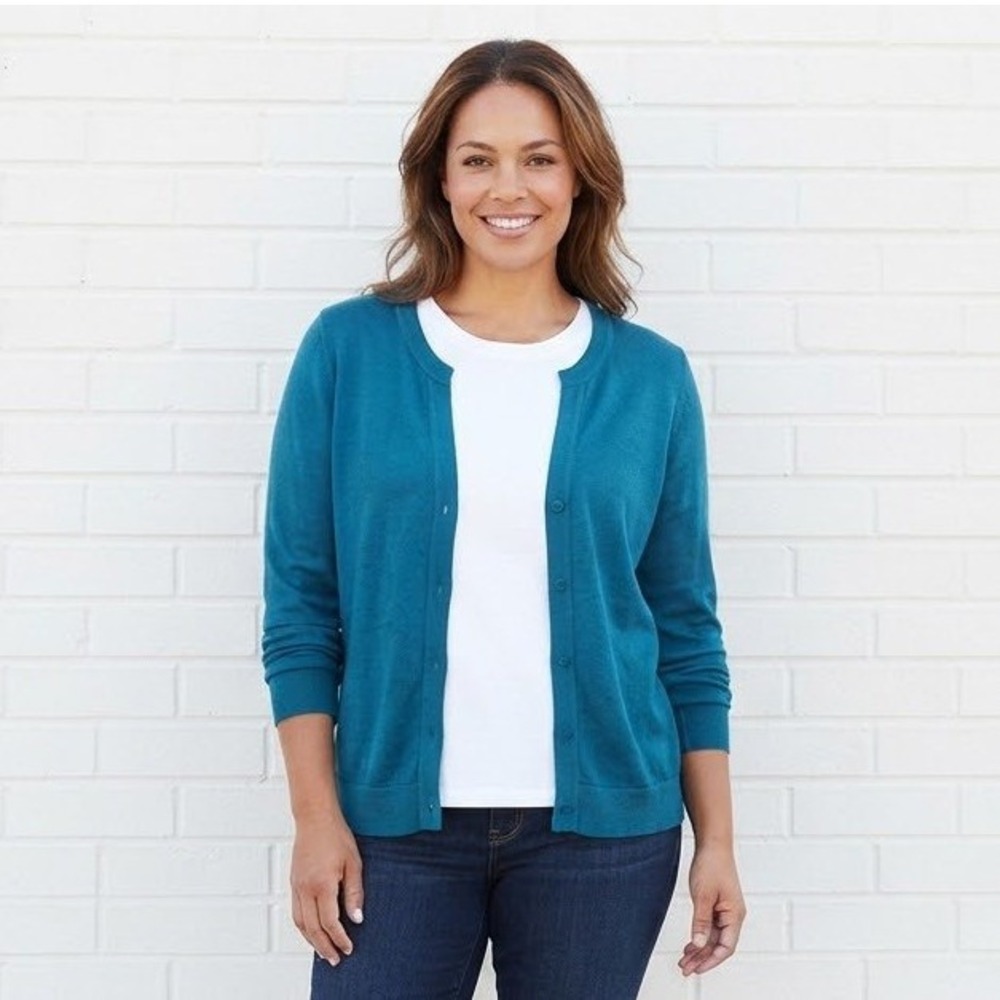 Cabi Knit Cardigan Sweater Womens Medium Teal Luxury Jewel Tone Office Fall Work